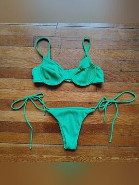 Kulani Kinis String Bikini Set Sz XL Solid Green Underwire Thong Bikini Swimsuit